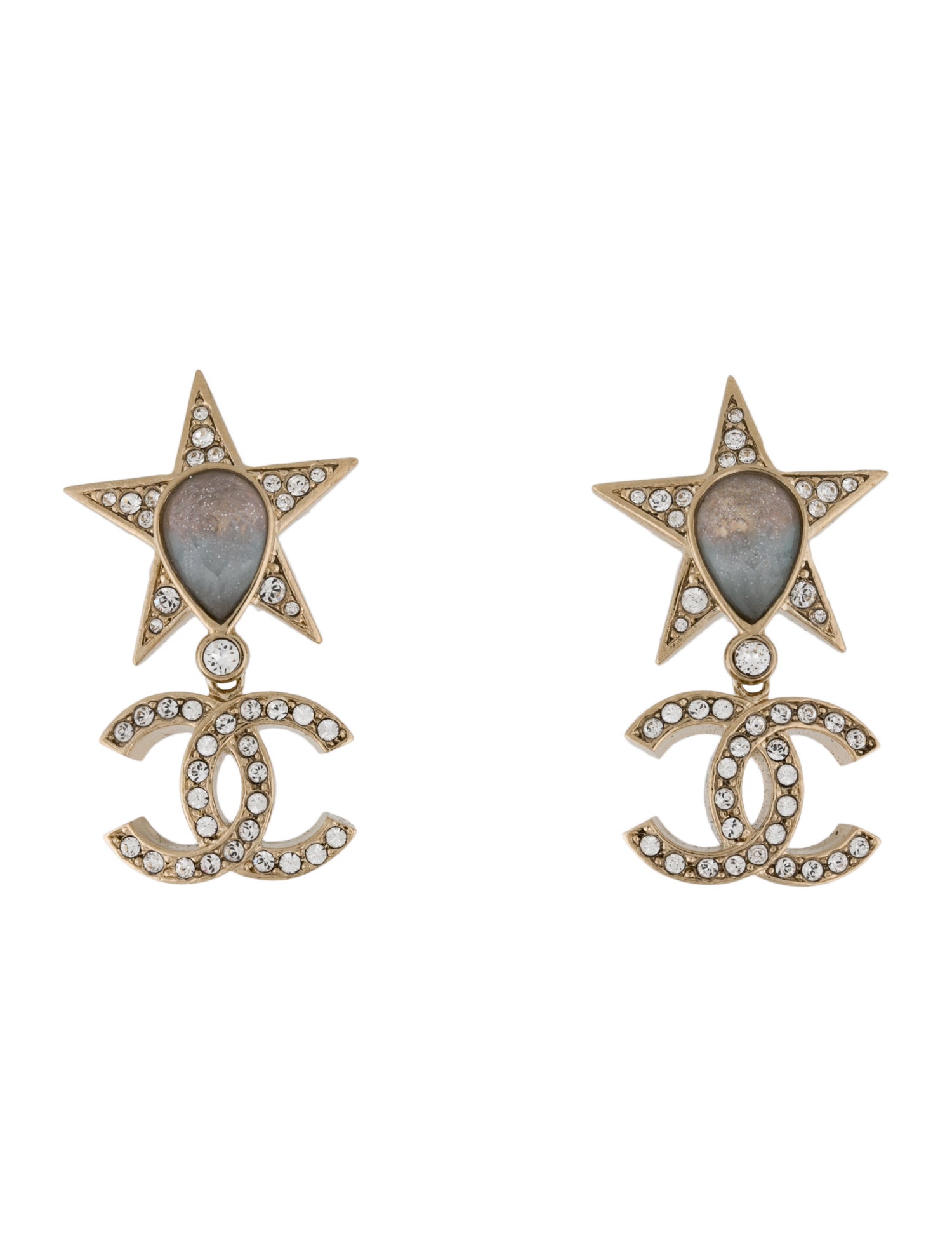 Chanel Strass Star CC Drop Earrings